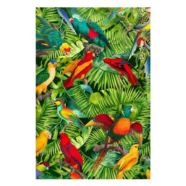 Magnettafel - Bunte Collage - Papageien im Dschungel - Memoboard Hochformat 3:2