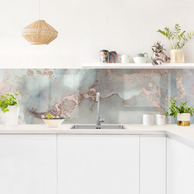 Küchenrückwand selbstklebend Farbexperimente Marmor Pastell und Gold