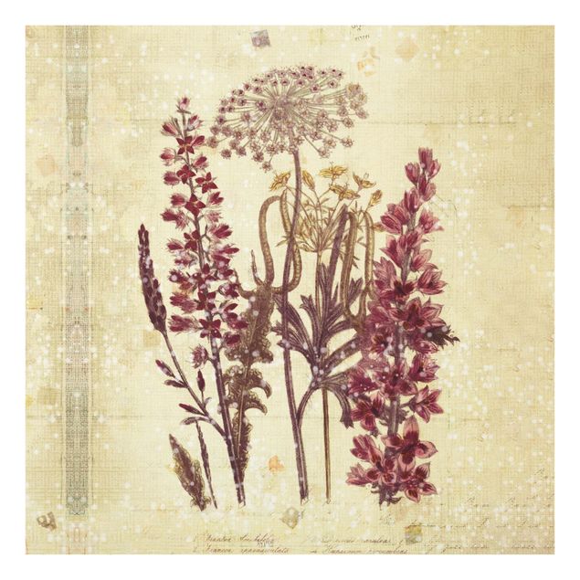 Glas Spritzschutz - Vintage Leinenoptik Blumen - Quadrat - 1:1