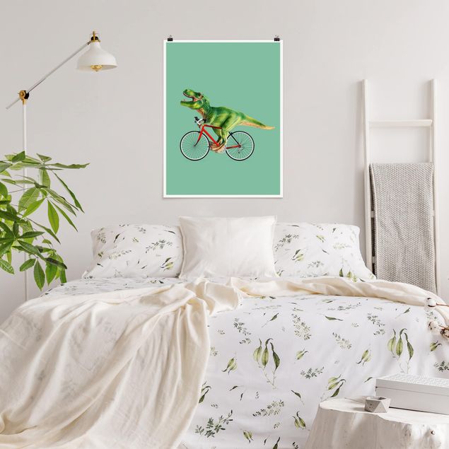 Moderne Poster Dinosaurier mit Fahrrad