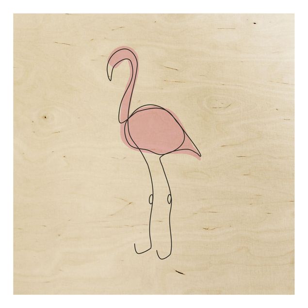 Holzbild - Flamingo Line Art - Quadrat 1:1