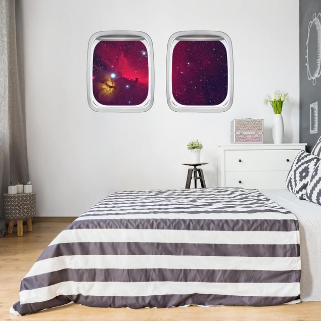 Wandtattoo 3D Doppelfenster Flugzeug Farbenfrohe Galaxie