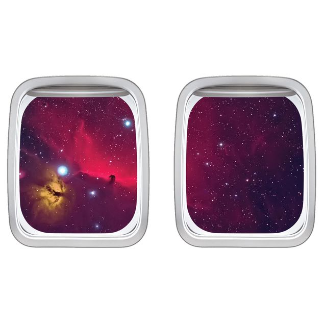 Wandsticker Doppelfenster Flugzeug Farbenfrohe Galaxie