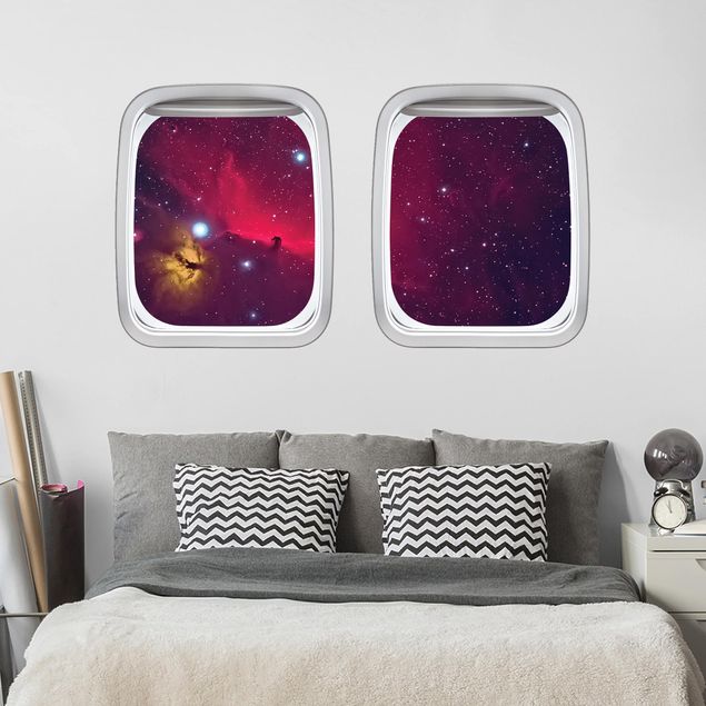 Wandtattoo Planeten Doppelfenster Flugzeug Farbenfrohe Galaxie