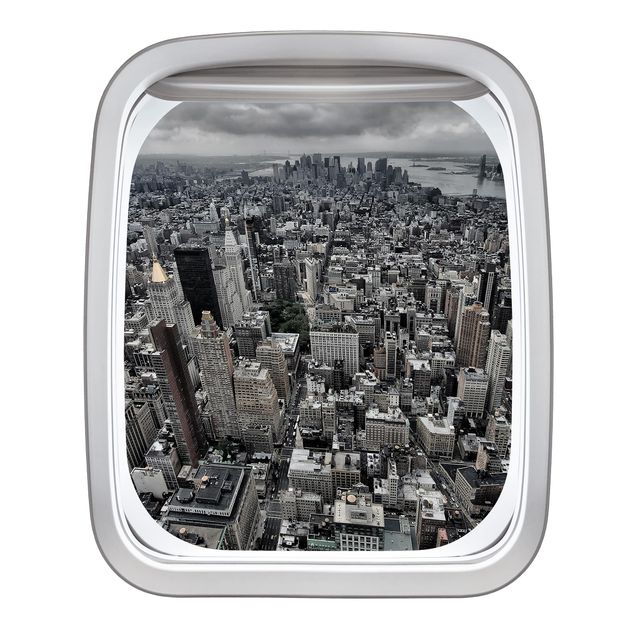 Wandaufkleber Fenster Flugzeug Blick über Manhattan