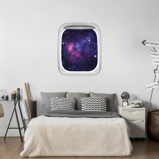 3D Wandtattoo - Fenster Flugzeug Galaxie