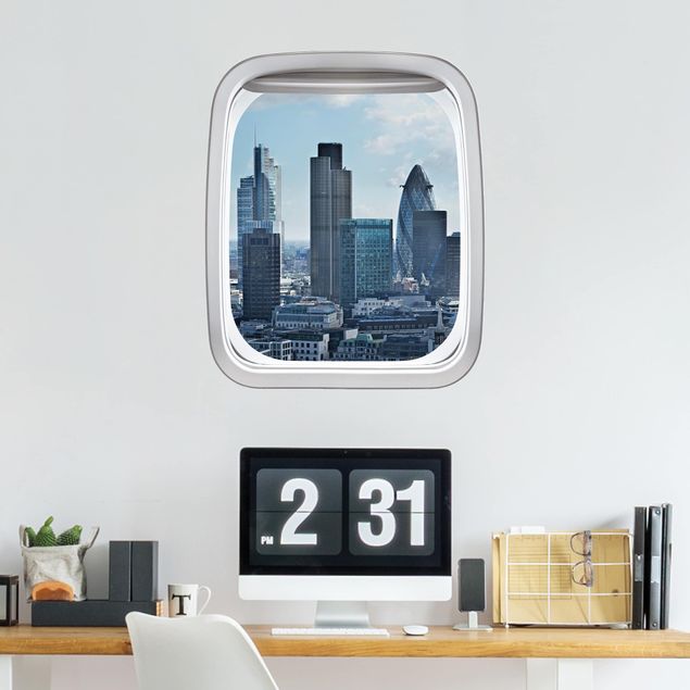 3D Wandsticker Fenster Flugzeug London Skyline