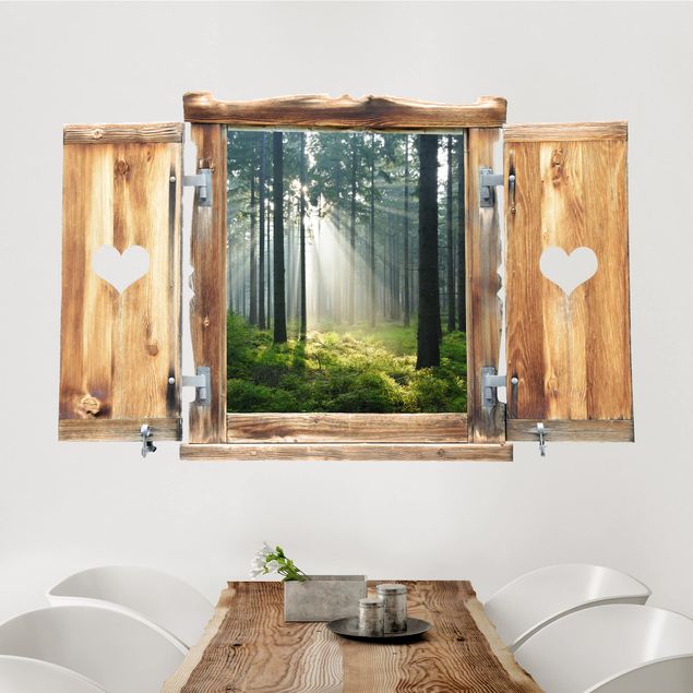 Wandtattoo Wald Fenster mit Herz Enlightened Forest