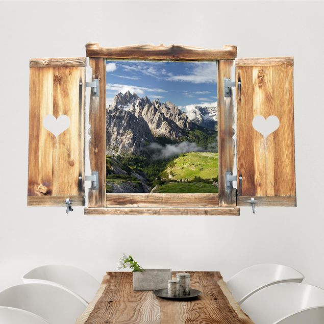 Wandtattoo 3D Fenster mit Herz Italienische Alpen
