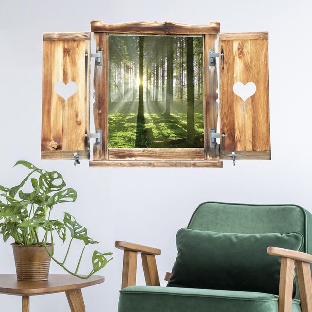 Wandtattoo Wald Fenster mit Herz Spring Fairytale
