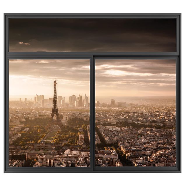 Wandaufkleber Fenster Schwarz Großartiger Blick über Paris