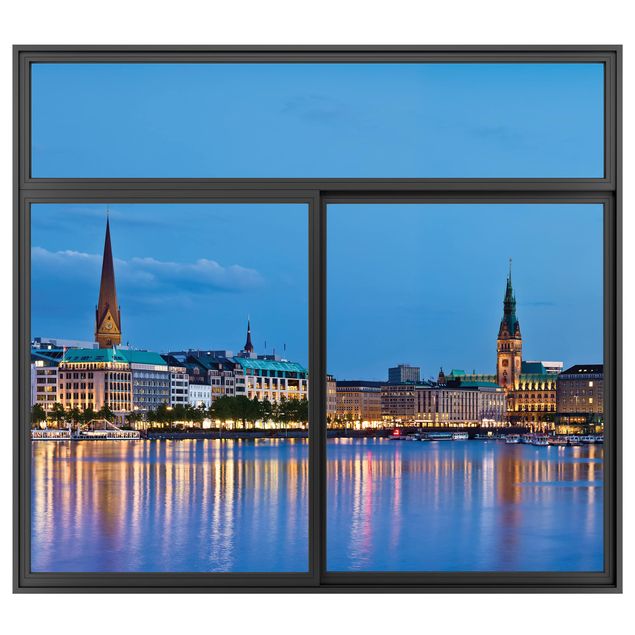 Wandsticker Fenster Schwarz Hamburg Skyline