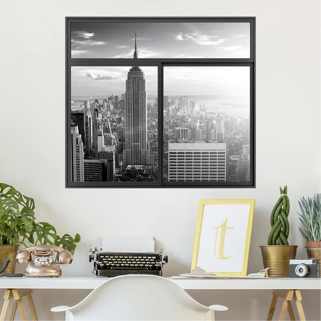 3D Wandtattoo Fenster Schwarz Manhattan Skyline