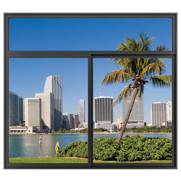 Wandsticker Fenster Schwarz Miami Beach Skyline