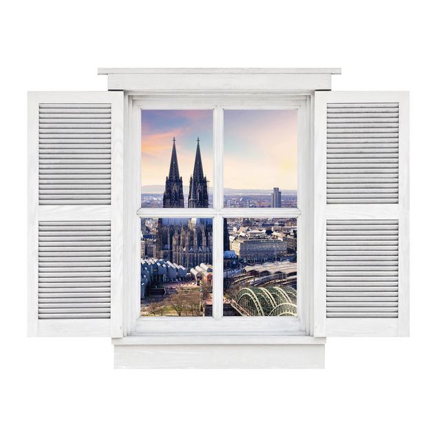 Wandsticker Flügelfenster Köln Skyline mit Dom