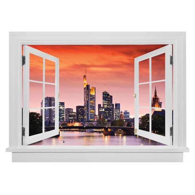 Wandaufkleber Offenes Fenster Frankfurt Skyline