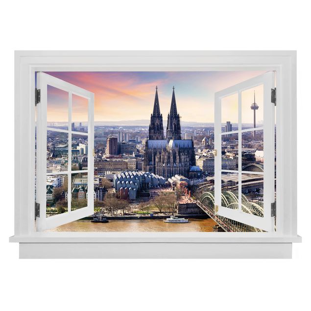 Wandaufkleber Offenes Fenster Köln Skyline mit Dom