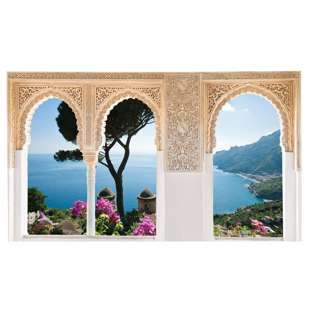 Wandtattoo Verzierte Fenster Ausblick vom Garten aufs Meer