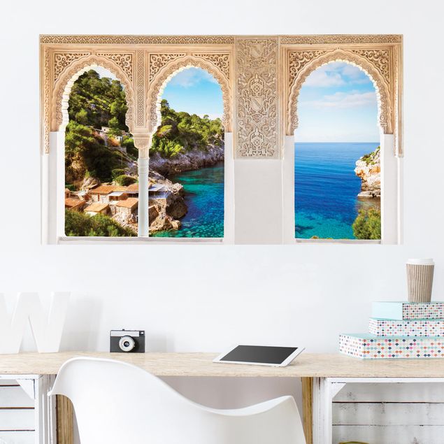 3D Wandtattoo Verzierte Fenster Cala de Deia in Mallorca