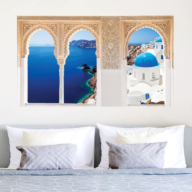 Wandtattoo 3D Verzierte Fenster View Over Santorini