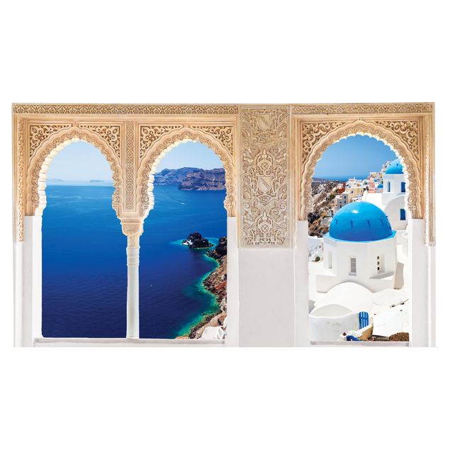 Natur Wandtattoo Verzierte Fenster View Over Santorini