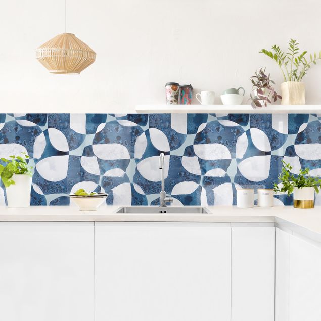 Küchenspiegel Lebende Steine Muster in Blau