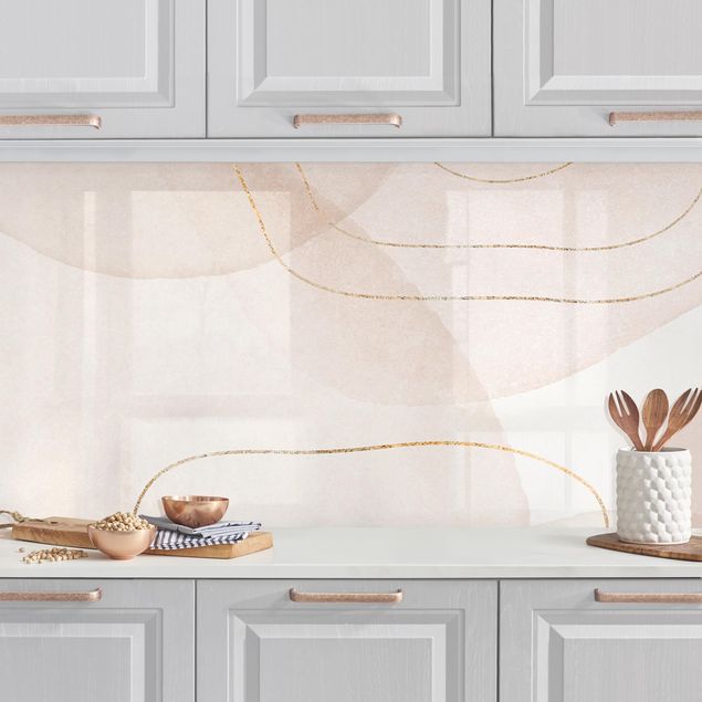 Platte Küchenrückwand Verspielte Impressionen mit goldenen Linien
