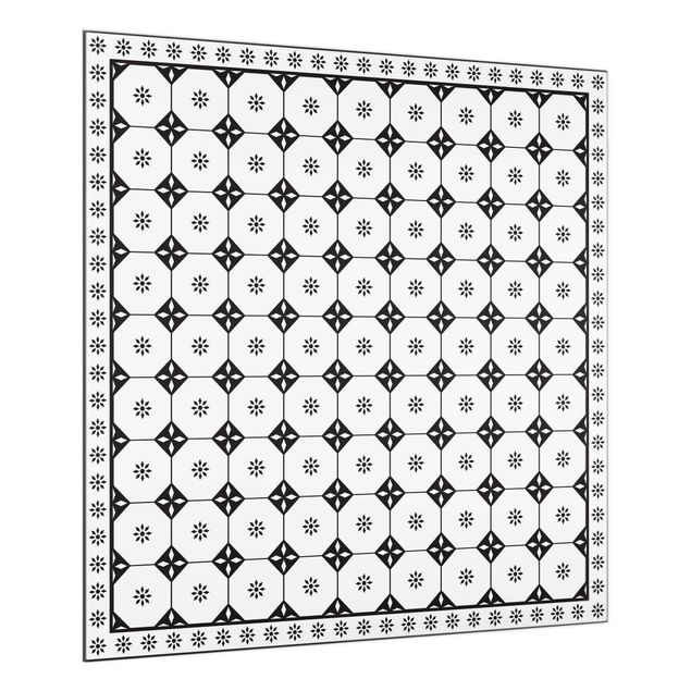 Küchenspritzschutz Geometrische Fliesen Landhaus Schwarz Weiß mit Bordüre