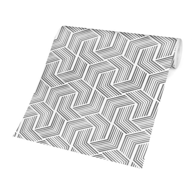 Fototapete - 3D Muster mit Streifen in Silber