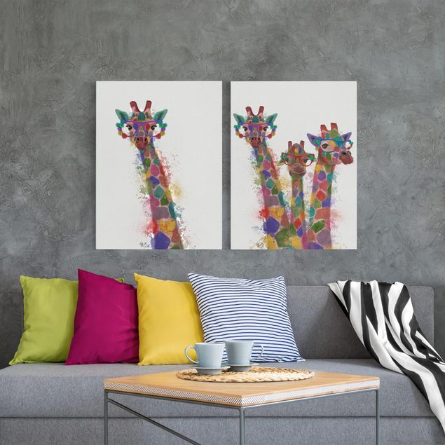 Leinwandbilder Tiere Regenbogen Splash Giraffen Set I