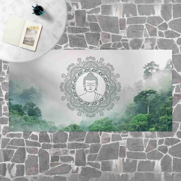 Vinyl-Teppich - Buddha Mandala im Nebel - Querformat 2:1