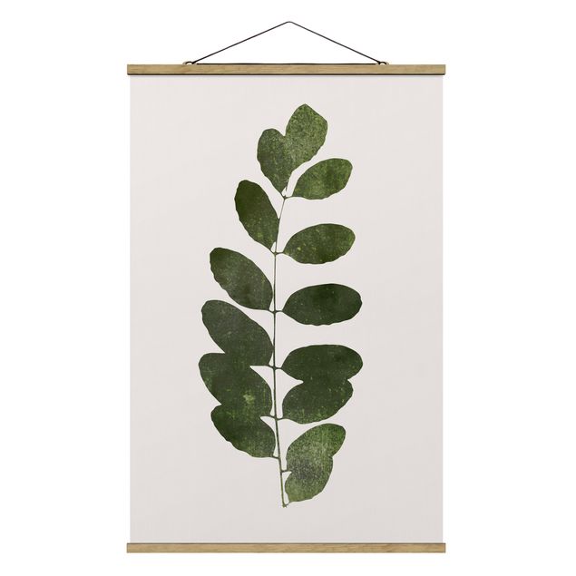 Stoffbild mit Posterleisten - Grafische Pflanzenwelt - Dunkelgrün - Hochformat 2:3