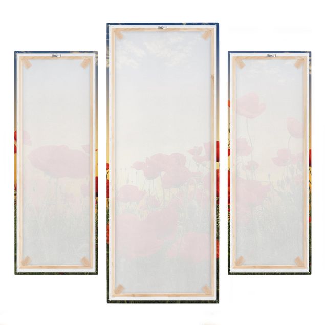 Leinwandbild 3-teilig - Mohnblumenfeld im Sonnenuntergang - Galerie Triptychon