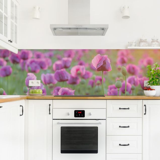 Küchenspiegel Violette Schlafmohn Blumenwiese im Frühling