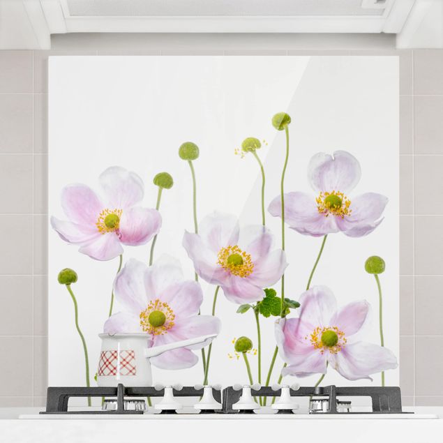 Glasrückwand Küche Blumen Japanische Anemonen