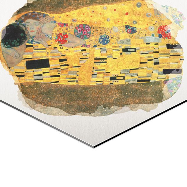 Hexagon Bild Alu-Dibond - Wasserfarben - Gustav Klimt - Der Kuss