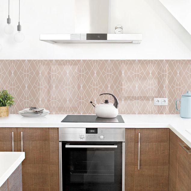 Küchenrückwand selbstklebend Art Deco Diamant Muster vor Beige XXL