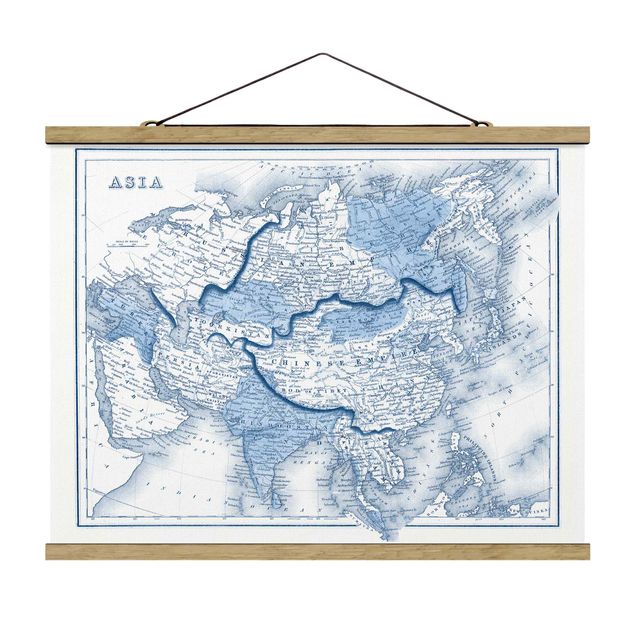 Stoffbild mit Posterleisten - Karte in Blautönen - Asien - Querformat 4:3