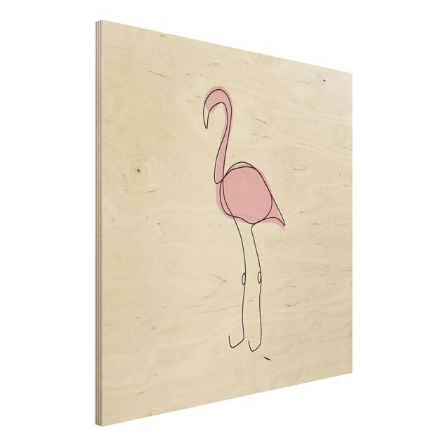 Holzbild - Flamingo Line Art - Quadrat 1:1