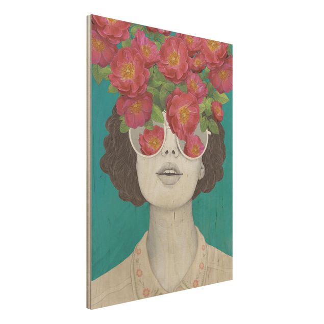 Laura Graves Art Illustration Portrait Frau Collage mit Blumen Brille