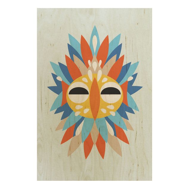 Wandbild Holz Collage Ethno Maske - Papagei