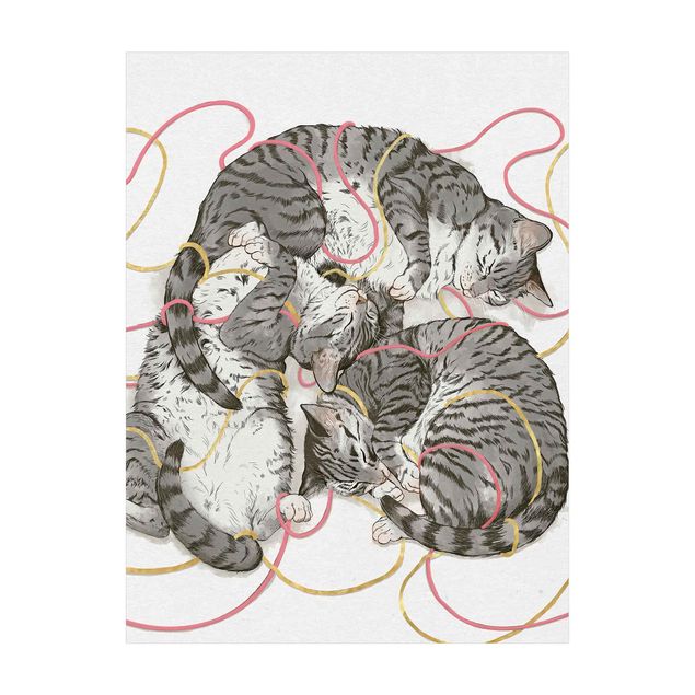 Moderner Teppich Illustration Graue Katzen Malerei