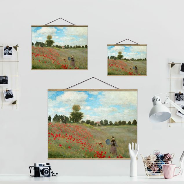 Stoffbild mit Posterleisten - Claude Monet - Mohnfeld bei Argenteuil - Querformat 4:3