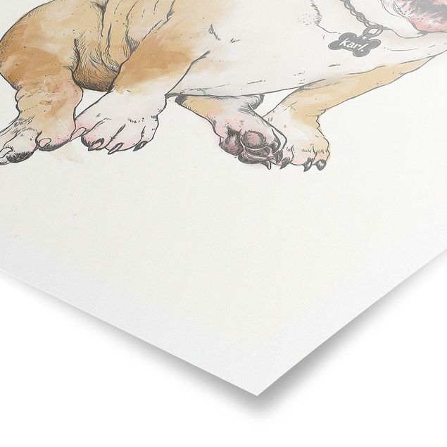 Poster - Illustration Hund Bulldogge Malerei - Hochformat 4:3