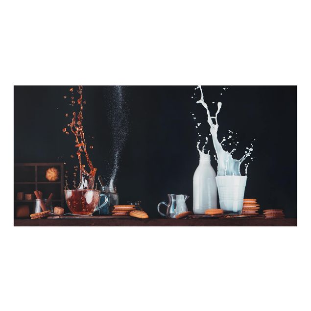 Spritzschutz Glas - Milch und Tee Komposition - Querformat - 2:1