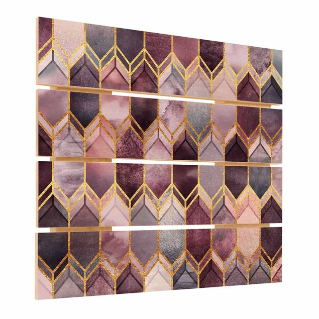 Holzbild - Elisabeth Fredriksson - Glasmalerei geometrisch Rosé Gold - Quadrat 1:1