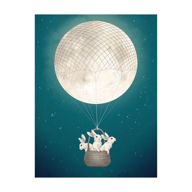 Moderner Teppich Illustration Hasen Mond-Heißluftballon Sternenhimmel