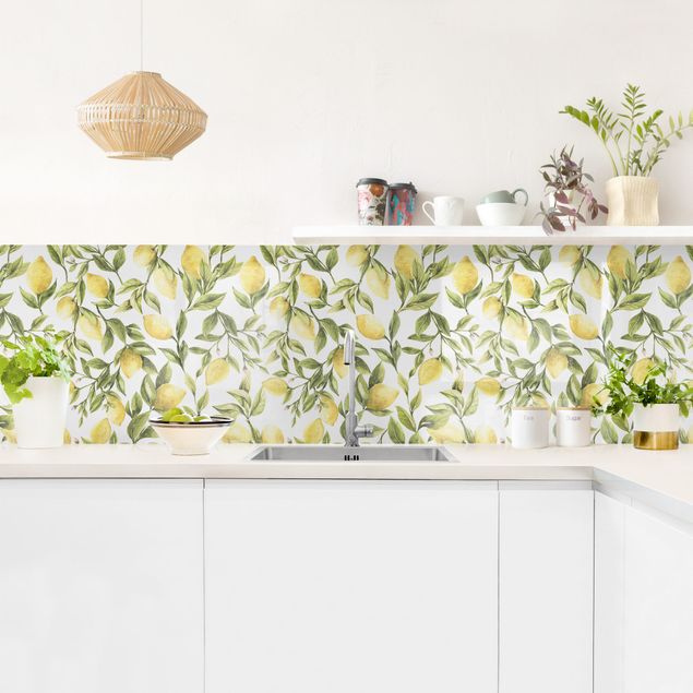 Küche Wandpaneel Fruchtige Zitronen mit Blättern I