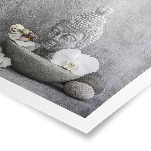 Poster Zen Buddha, Orchideen und Steine