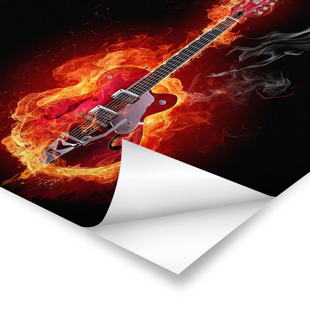 Poster - Gitarre in Flammen - Quadrat 1:1